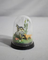 Miniature Pastoral Canine Scene Under Glass Dome