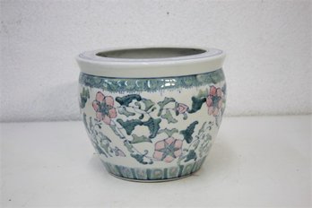 Sage And Rose Porcelain Planter  With Greek Key Rim