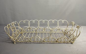 Vintage White Wrought Iron Wire Basket