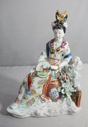 Intricately Painted Porcelain Geisha Figurine With Minor Damage