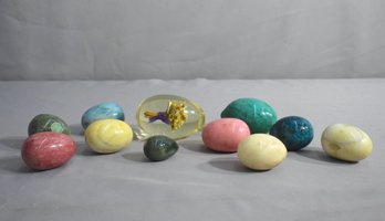 Group Lot Of Colorful Natural Stone And Acrylic Eggs
