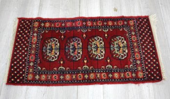 Vintage Tribal Red Wool Rug With Geometric Medallions