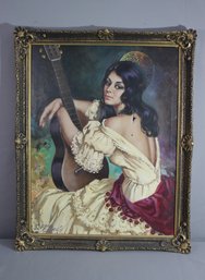 Superb Frame With Gypsy Guitariste After F. Ribera  Reproduction On Canvas