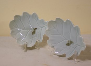 2 Vintage Made In Occupied Japan Leaf And Acorn Dishes