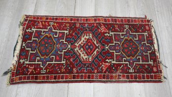 Antique Iraniar Handwoven Geometric Wool Rug With Bold Tribal Patterns