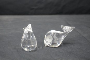 Vintage Norwegian Sandblasted Crystal Whal Figurine And A Clear Crystal Mouse