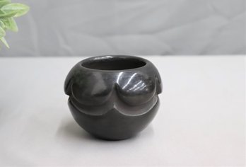 Black Pottery Small Bowl Made By Sophie Cata, Santa Clara Pueblo, Signed