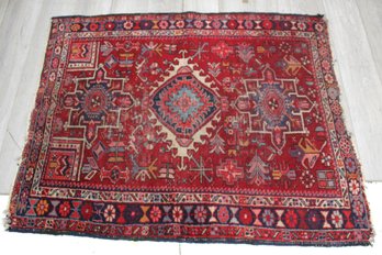 Antique Persian Handwoven Wool Rug With Bold Geometric Patterns -52' X 45'