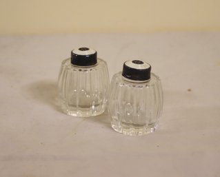 Vintage Meka Glass Salt And Pepper Shakers With Sterling Silver & Enamel Caps