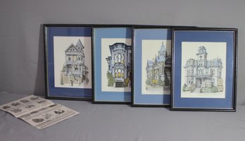 Group Of 4 Debbie Patrick Hand-watercolored Victorian House Lithographs , Pencil Signed