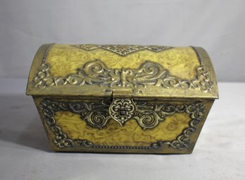 Antique Ornate Tin Dome Box - Decorative Metal Storage Chest