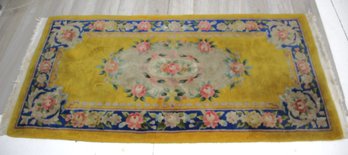 Vintage Floral Aubusson Wool Rug With Yellow And Blue Border-75' X  36'