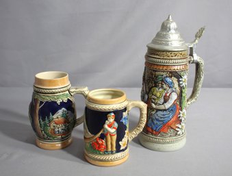 Trio Of Traditional German Beer Steins - A Collector's Ensemble