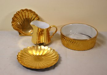 Group Lot Of Mixed Maker Gold Painted Tabletop Items