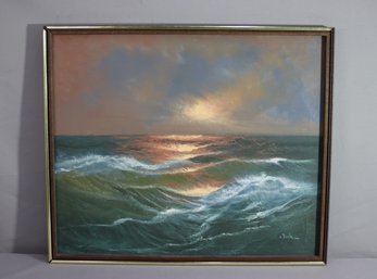 Vintage V. Berk Seascape Sunset Oil On Canvas, Signed