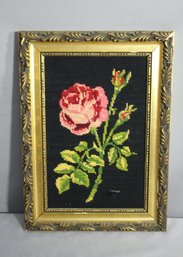 Vintage Roses In Needlepoint, Framed