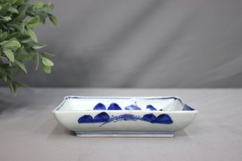 Chinese Blue And White Porcelain Rectangular Dish With Landscape Scene