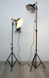 Industrial Pair Of Photographers Floor Lights Tripod Base- Adjustable