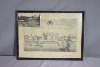 Antique Topographical Print - Nasby Castle - Sweden, With Hand-written Historical Record Verso