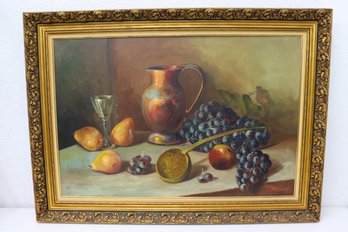 Still Life With Fruit And Vessel Original Oil On Canvas, Signed Gerhard - Outstanding Decorative Frame