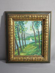 Lakeside Leisure: Vibrant Landscape Oil Painting