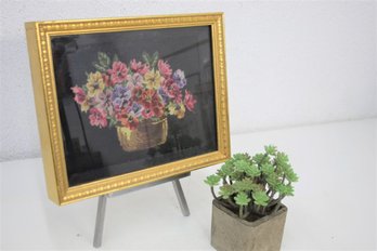 Floral Needlepoint In Gold Pained Egg And Dart Frame