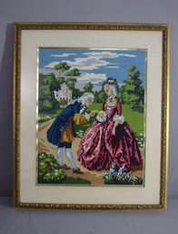 Vintage Cross-stitch Needlepoint Courting Couple, Framed