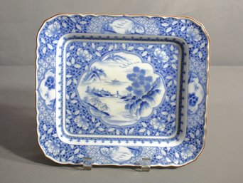 Antique Blue And White Porcelain Plate With Scalloped Edges