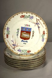 Set Of 7 Hand-Painted French Porcelain Plates Featuring City Crests