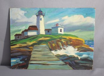 Expressive Lighthouse Oil Painting On Artist Board