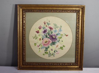 Framed Vintage Needlepoint Petit Point Flowers Wall Art