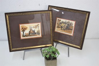 Two Framed  Small Sketches Of Quebec, Signed And Dated Caron 69