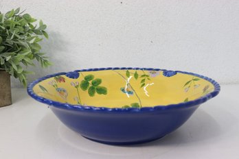 Raymond Waites Rose Garden Braided Blue & Yellow Chinese Porcelain Bowl