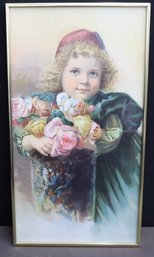 Cute Print Of A Victorian Child  With Flowers