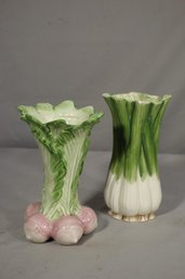 Charming Pair Of Fitz And Floyd Radish Bundle & Garlic Majolica Vases