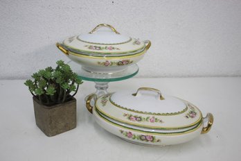 Two Elegant Japanese Porcelain Tureens - One Round And One Oval