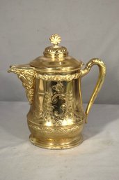 Elegant Silver-Plated Gold Tone Pitcher With Porcelain Interior