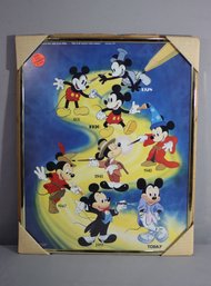 Vintage Framed 1986 Walt Disney Mickey Mouse  16' X 20' Float Glass Wall Hanging