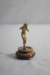 Vintage Water Nymph Figurine On Carved Wood Base