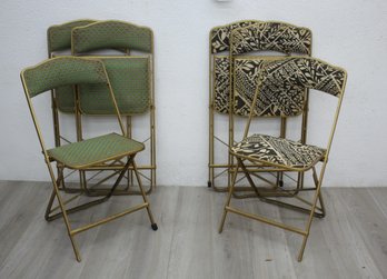 7 Vintage A. Fritz  Co Gold Frame And Print Upholstery Metal Folding Chairs