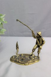 Vintage Brass Figure Of A Boy Fishing.