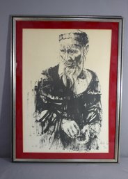 Vintage Signed Man With Beard Lithograph By Moshe Gat, Pencil Signed And Numbered #14/150