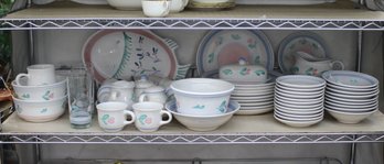 Shelf Lot Of Floral On White Stoneware, Assorted