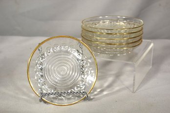 Set Of 6 Vintage Glass Butter Plates With Gold Trim