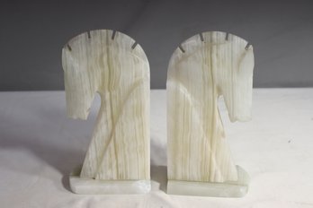 Pair Of Art Deco Style Onyx Horsehead Bookends