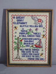 Vintage Framed Nursery Rhyme Cross Stitch Needlepoint Sampler