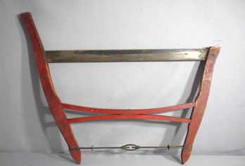 Antique Red Painted Wood Frame Saw