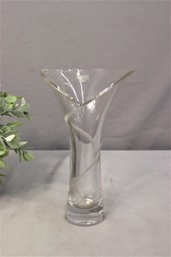 Mikasa 11' Flared Cut Crystal Glass Vase With Frosted Swirl Design Around The Vase