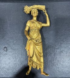 Classical Grace: Golden Statue Of A Grecian Goddess - Restoration Required
