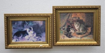 A Pair Of Britts Prints Dog & Cat Themed Decorative Prints In Classic Frames